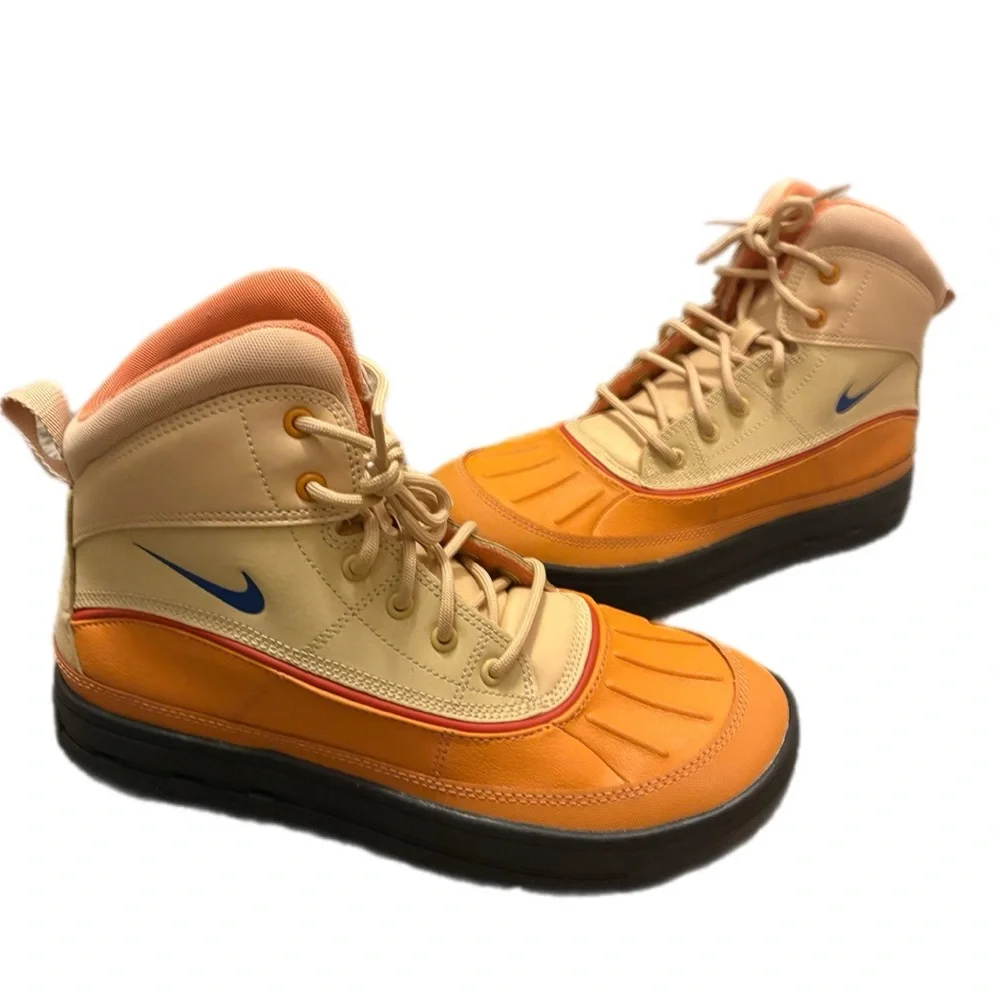 Nike Cream and Orange High-Tops with Blue Swoosh